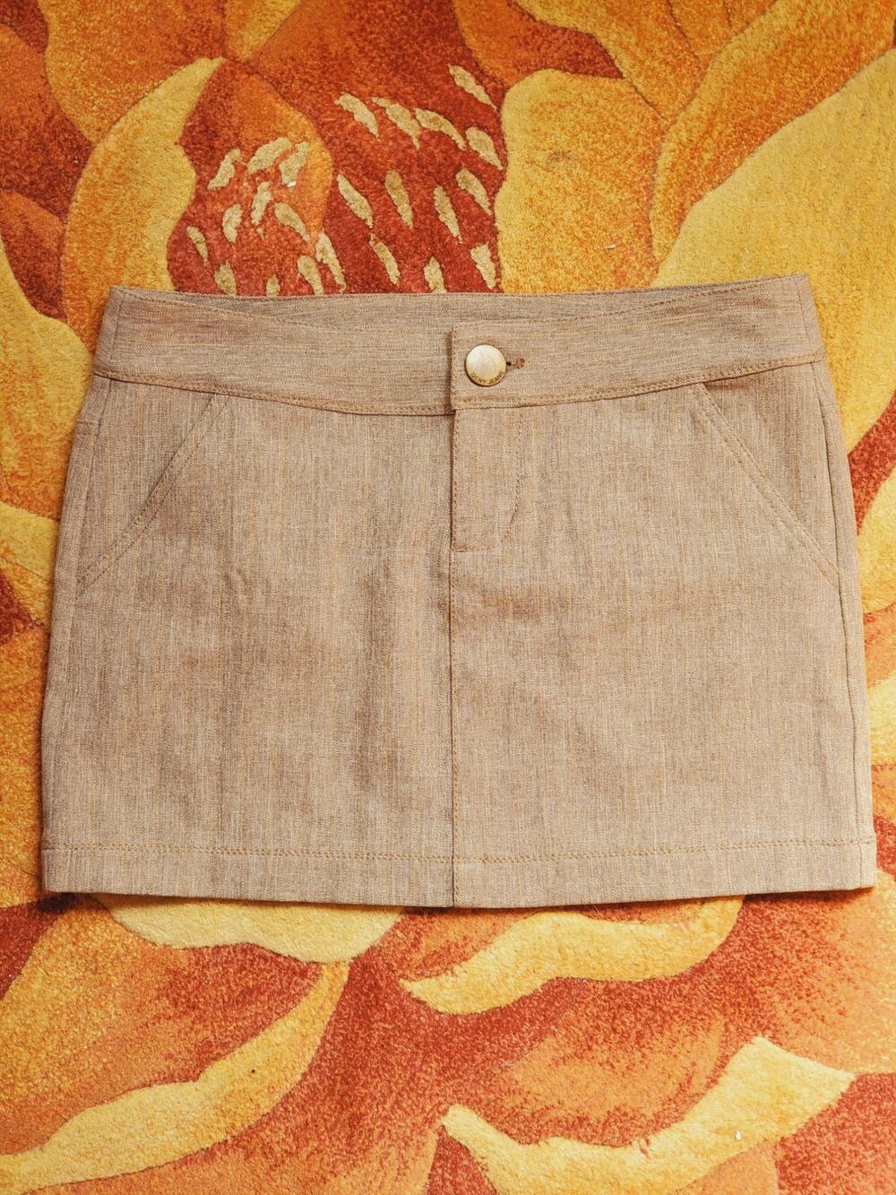 DKNY Jeans Y2K Beige Mini Skirt Size 9 Stretch Low Rise Club 2000s Metallic